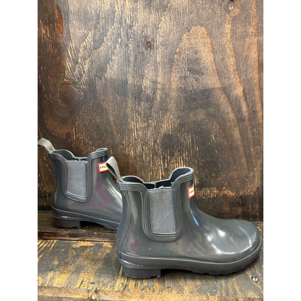 Hunter Original Chelsea Gloss Rain Boots Dark Gray Waterproof WFS2078RGL US 7